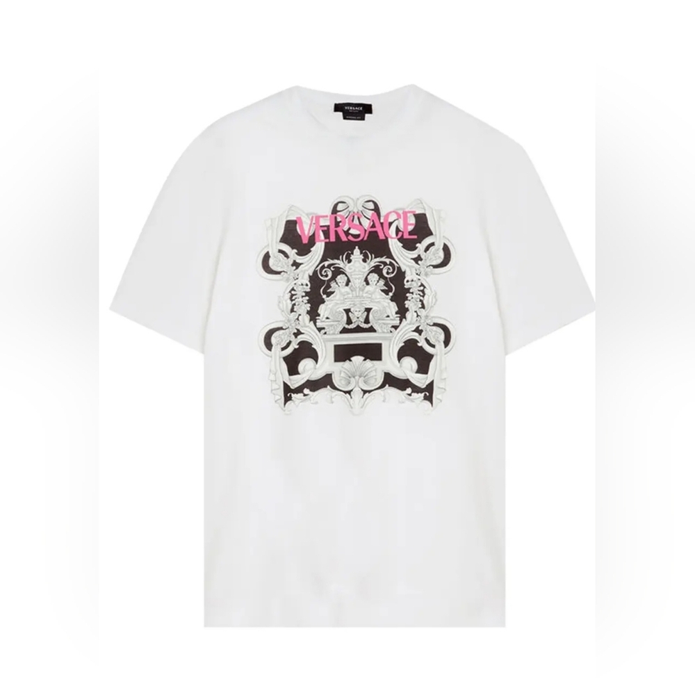 NWT Men's Versace Silver Baroque T-shirt White Short Sleeve Size 2XL